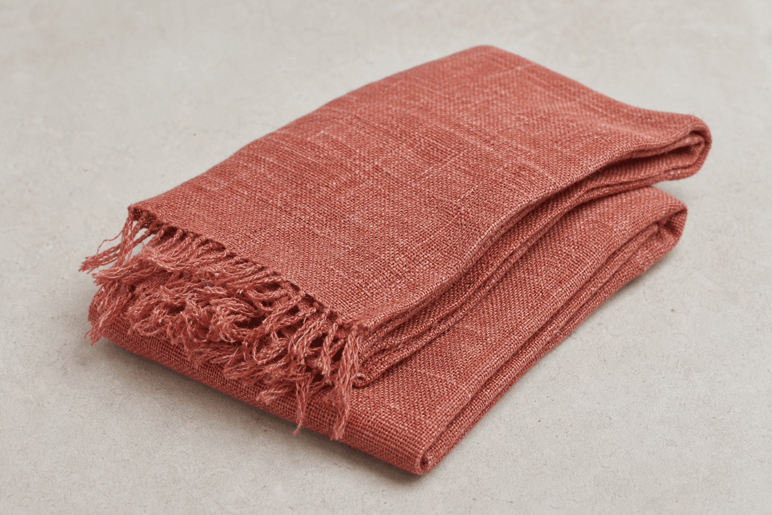 Écharpe lin tissé main, teinture rose brique